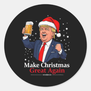 Grappige Trump Drink bier Maak Kerst 2024 Grea Ronde Sticker