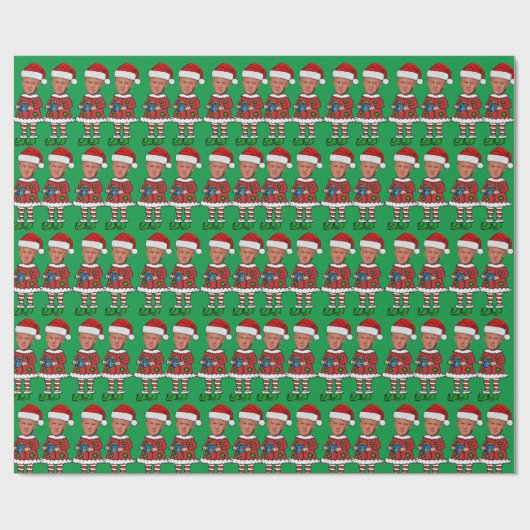 Grappige Trump Elf Custom Gezicht foto Elf Kerstmi Cadeaupapier (Vlak)