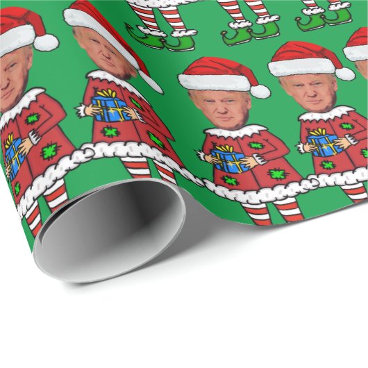 Grappige Trump Elf Custom Gezicht foto Elf Kerstmi Cadeaupapier (Rol Hoek)