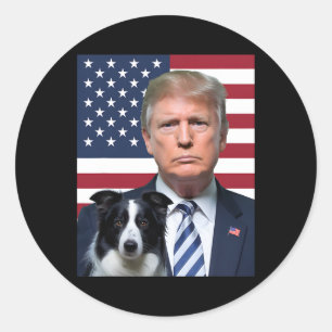 Grappige Trump en Border Collie Dog Amerikaanse vl Ronde Sticker