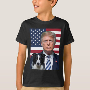 Grappige Trump en Border Collie hond VS vlag Verki T-shirt