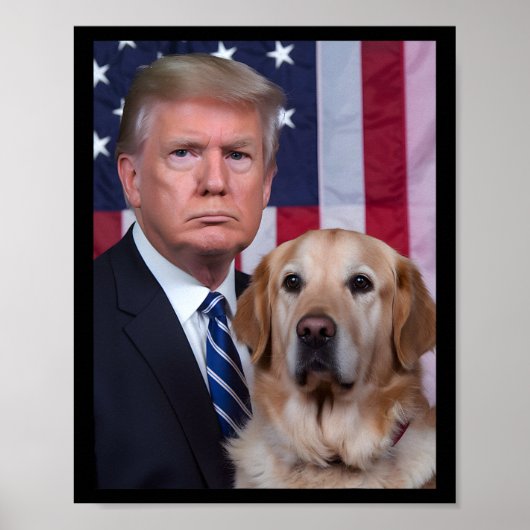Grappige Trump en Golden Retriever hond Amerikaans Poster (Voorkant)