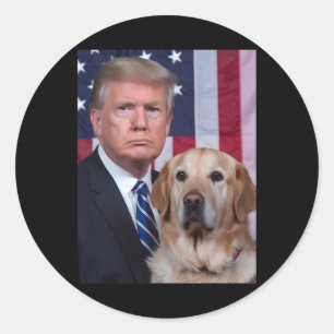 Grappige Trump en Golden Retriever hond Amerikaans Ronde Sticker