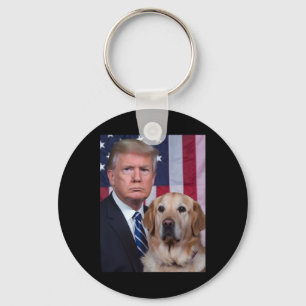 Grappige Trump En Gouden Retriever Hond Usa Vlag E Sleutelhanger
