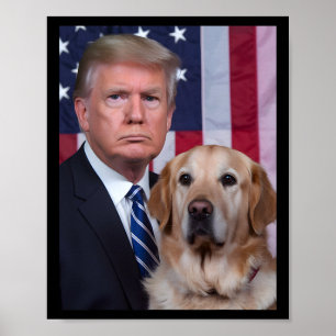 Grappige Trump En Gouden Retriever Hond Vs Vlag El Poster