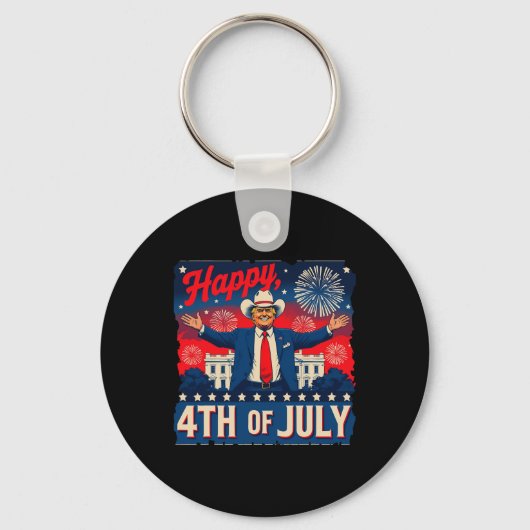 Grappige Trump Fijne 4 juli Sleutelhanger (Voorkant)