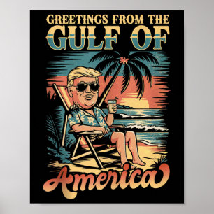 Grappige Trump groet uit de patriottische Golf van Poster