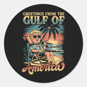 Grappige Trump groet uit de patriottische Golf van Ronde Sticker