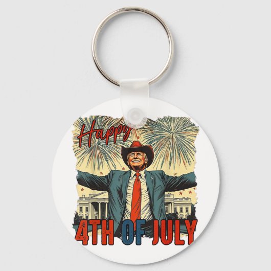 Grappige Trump Happy 4 juli Onafhankelijkheidsdag Sleutelhanger (Voorkant)