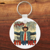 Grappige Trump Happy 4 juli Onafhankelijkheidsdag Sleutelhanger (Voorkant)