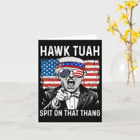 Grappige Trump Hawk Tuah - Spit On That Thang Meme Kaart (Gele Bloem)