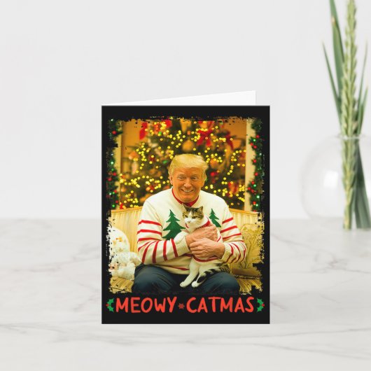 Grappige Trump Kerstkat Liefhebbers Meowy Kerstkat Kaart (Voorkant)