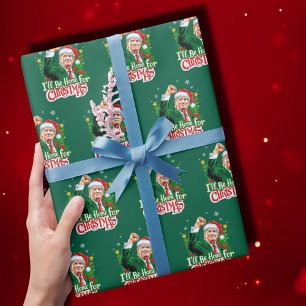 Grappige Trump Kerstman Ik zal thuis zijn voor Ker Cadeaupapier
