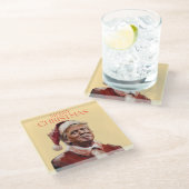 Grappige Trump Kerstman Kaart Glazen Onderzetter (Schuin)