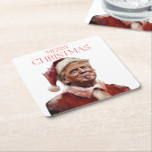 Grappige Trump Kerstman Kaart Kartonnen Onderzetters (Schuin)
