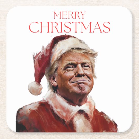 Grappige Trump Kerstman Kaart Kartonnen Onderzetters (Voorkant)