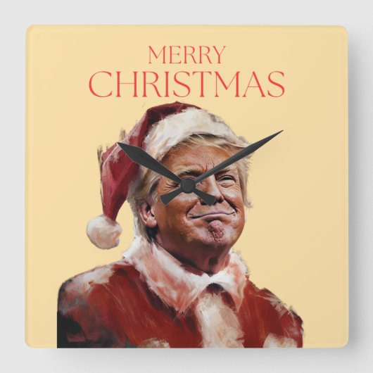 Grappige Trump Kerstman Kaart Vierkante Klok (Voorkant)