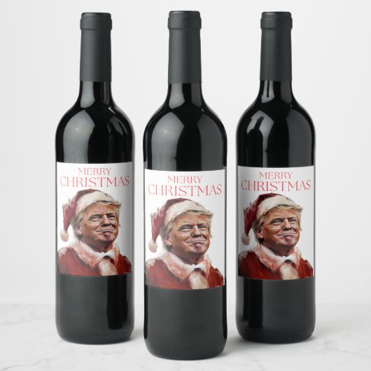 Grappige Trump Kerstman Kaart Wijn Etiket (Flessen)