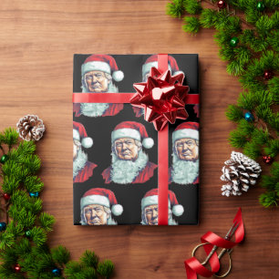 Grappige Trump Kerstman Santa Kunst Portret Grafis Cadeaupapier