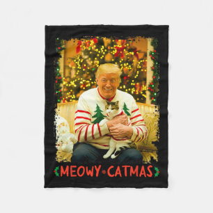 Grappige Trump Kerstmis Kattenliefhebbers Meowy Ca Fleece Deken