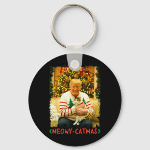 Grappige Trump Kerstmis Kattenliefhebbers Meowy Ca Sleutelhanger
