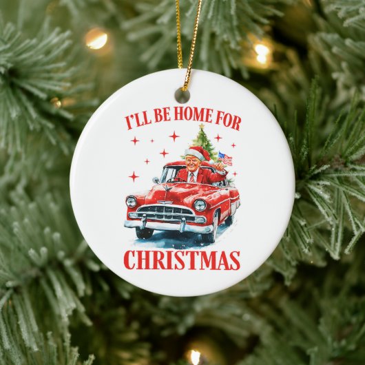 Grappige Trump Kerstmuts Ik zal thuis zijn voor Ke Keramisch Ornament (Boom)