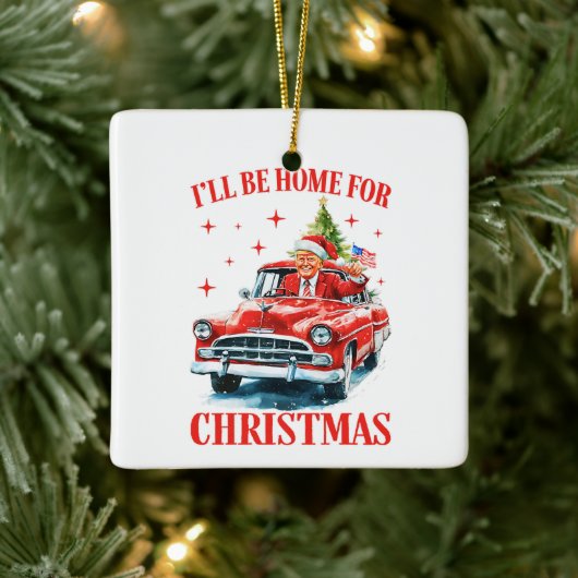 Grappige Trump Kerstmuts Ik zal thuis zijn voor Ke Keramisch Ornament (Boom)