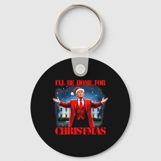 Grappige Trump-kerstpyjama Ik ben thuis voor Kerst Sleutelhanger (Voorkant)