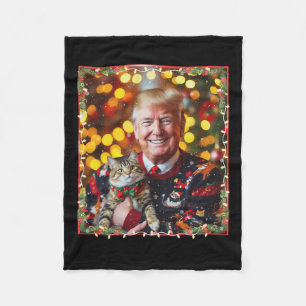 Grappige Trump kersttrui voor kattenliefhebbers Fleece Deken