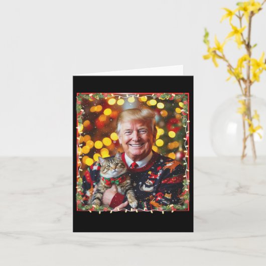 Grappige Trump kersttrui voor kattenliefhebbers Kaart (Gele Bloem)