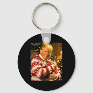 Grappige Trump kersttrui voor kattenliefhebbers Xm Sleutelhanger