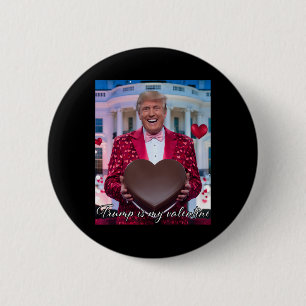 Grappige Trump Knuffel Chocolade Hart 14 Februari  Ronde Button 5,7 Cm