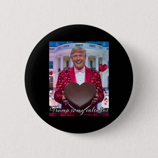 Grappige Trump Knuffel Chocolade Hart 14 Februari  Ronde Button 5,7 Cm (Voorkant)