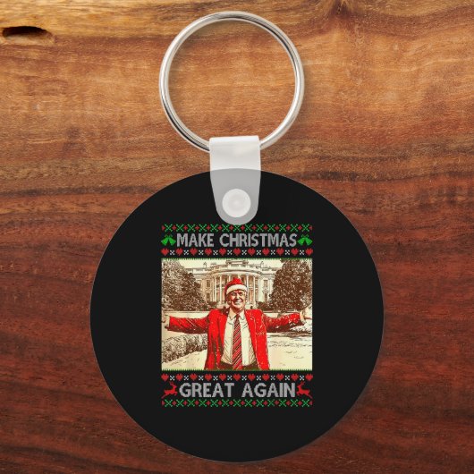 Grappige Trump Maakt Kerstmis Weer Groot Xmas Fami Sleutelhanger (Voorkant)