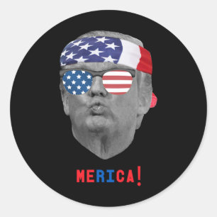 Grappige  Trump Pucker Face Amerika Vlag Su Ronde Sticker