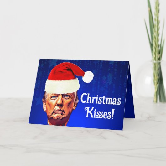 Grappige Trump Pucker "Kerst Kisses" Feestdagen Kaart (Voorkant)