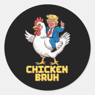 Grappige Trump Rijden Kip Game Meme voor Mannen Vr Ronde Sticker