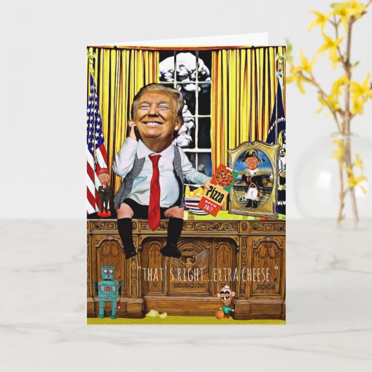 Grappige Trump verjaardagspizza - Kaart (Gele Bloem)
