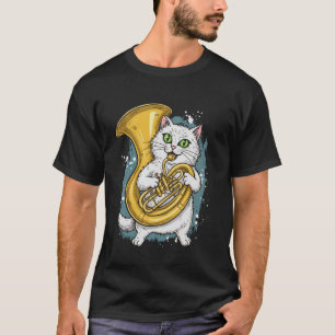 Grappige Tuba Kat Muziek Liefhebber Schattige Band T-shirt
