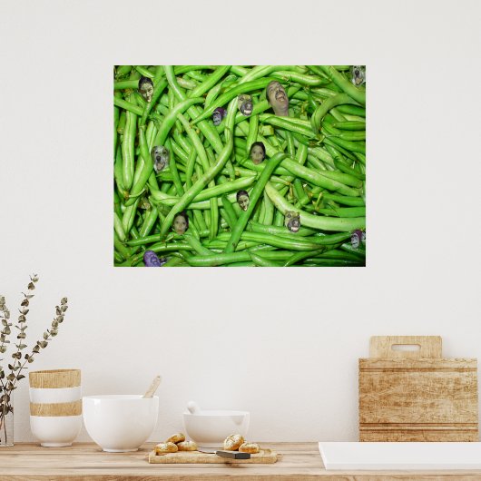 Grappige Tuin Verse Groene Boon Hoofden Poster (Keuken)