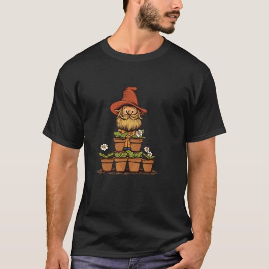 Grappige Tuinkabouter met Bloempot Kostuum T-shirt (Voorkant)