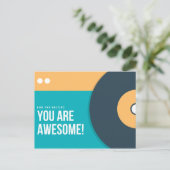 Grappige turquoise en gele schijf briefkaart (Staand voorkant)