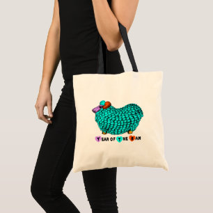 Grappige Turquoise Ram Chinees Jaar Zodiac Canvas Tote Bag