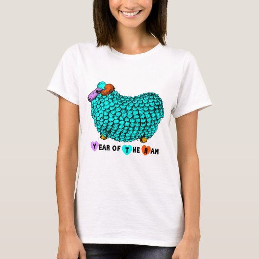 Grappige Turquoise Ram Chinese Nieuwjaar Zodiac W  T-shirt (Voorkant)