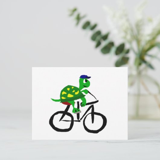 Grappige Turtle Riding Bicycle Briefkaart (Staand voorkant)