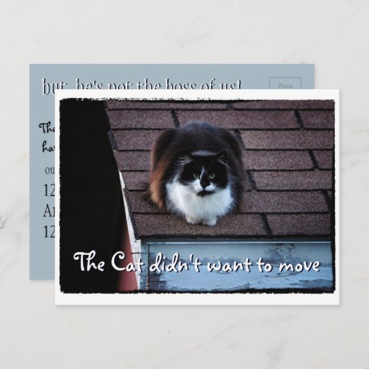 Grappige Tuxedo Cat op het dak Verhuisaankondiging Aankondigingskaart (Voorkant / Achterkant)