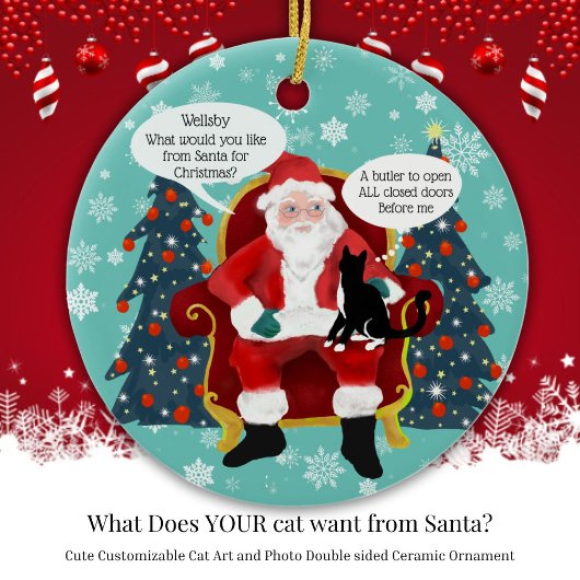Grappige Tuxedo-kat bezoekt de kerstman met hilari Keramisch Ornament