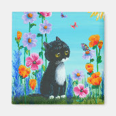 Grappige Tuxedo Kat Bloemen Creationarts Magneet (Voorkant)