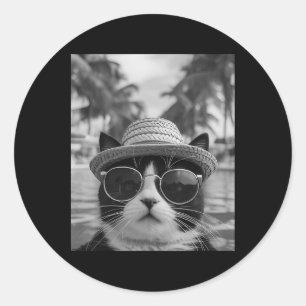 Grappige Tuxedo Kat Selfie Kat Zomer Vakantie Ronde Sticker