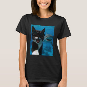Grappige Tuxedo Kat Selfie met Haaien Oceaanliefhe T-shirt